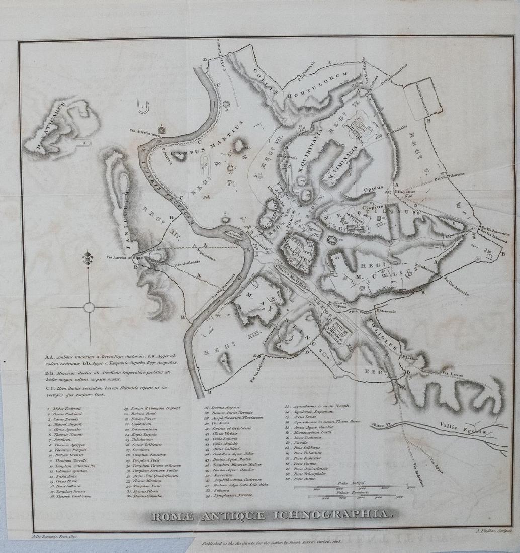 Findlay: Antique Map of Ancient Rome, 1820: Title/Content of Map: 1820 Findlay Map of Ancient Rome -- Romae Antiquae Ichnographia Date Printed: 1825, Oxford Cartographer: A Findlay Size: 10.8 x 10.5 in. A very nice and detailed map of ancient R