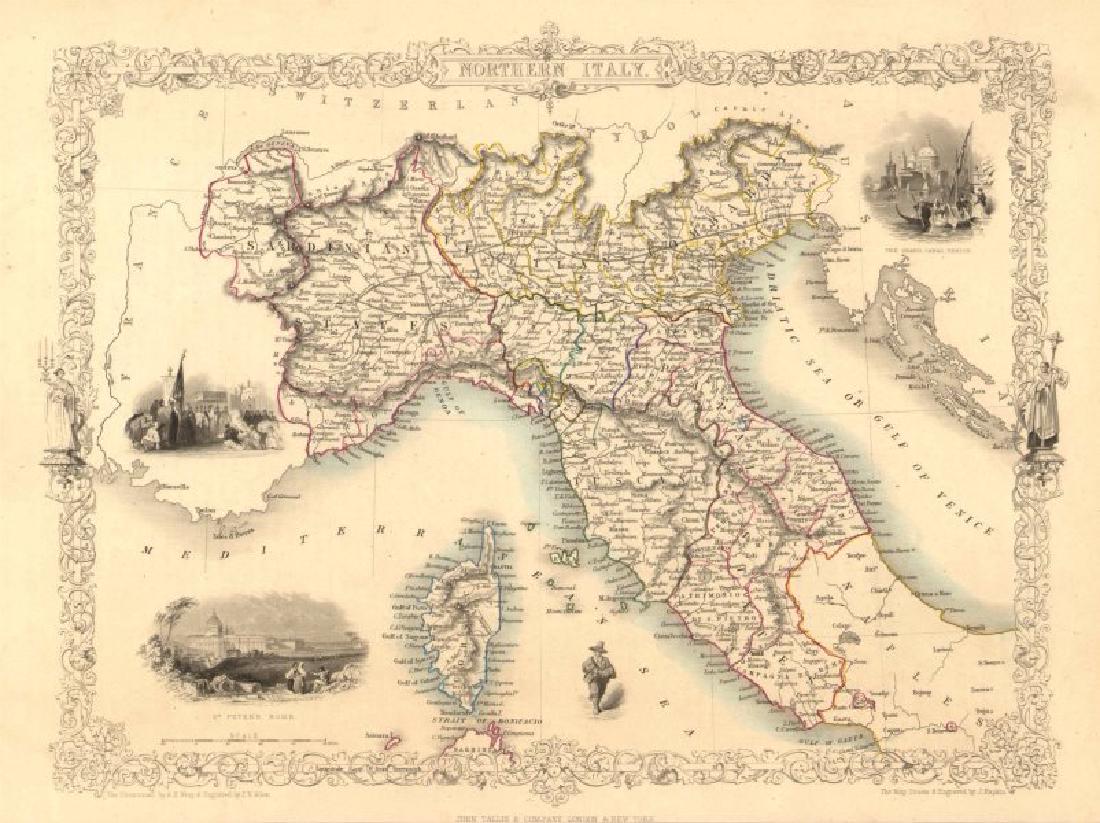 Tallis / Rapkin: Antique Map of Northern Italy, 1851 (1 of 2)