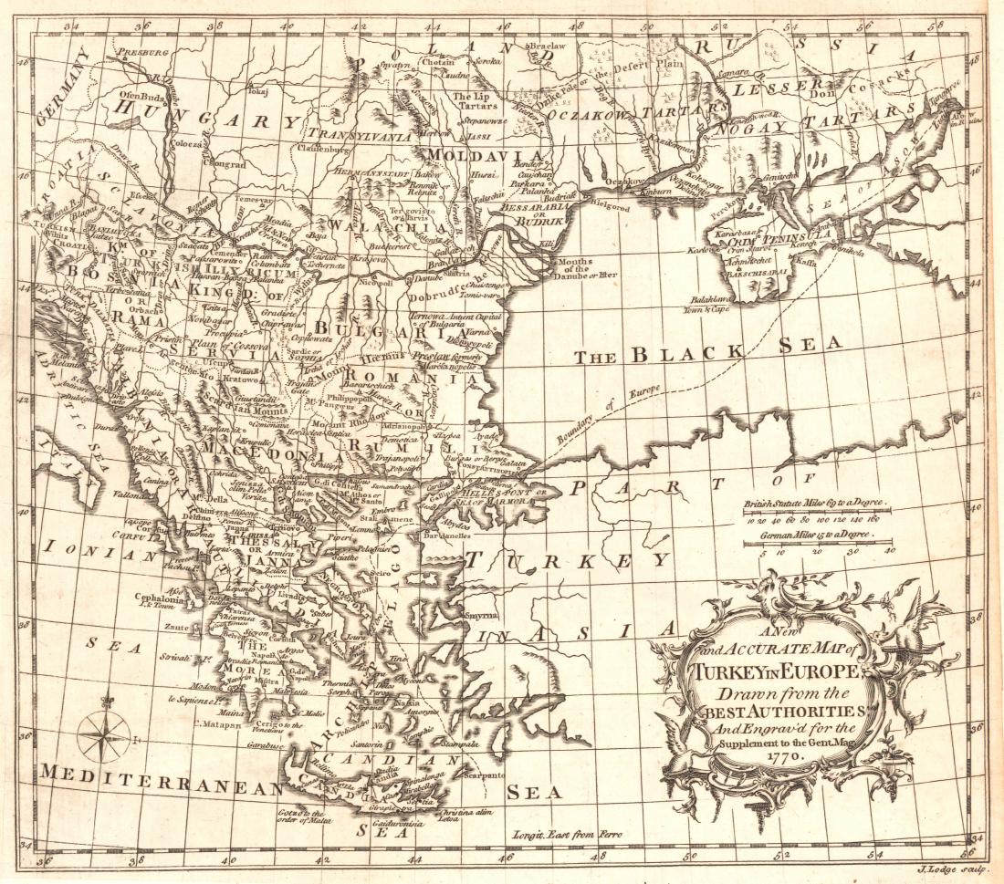 Lodge: Antique Map of Turkey in Europe, 1770: Map: A New and Accurate Map of Turkey in Europe, Publication Date: 1770 Authors: D. HENRY/F. NEWBERY, LODGE, J. Publisher: D. HENRY/F. NEWBERY Size: Quarto â€“ 8.75 H x 10.00 W Inches drawn from 