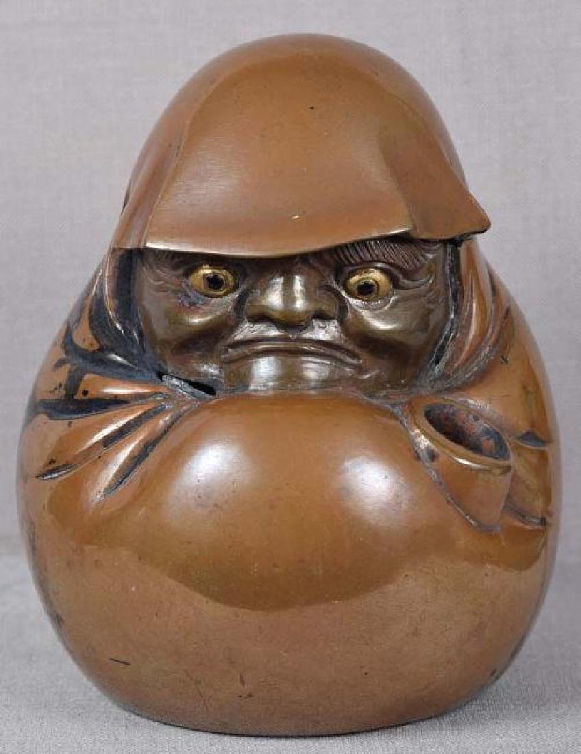 Antique Japanese Zen Patriarch Daruma Bronze Inkwell (1 of 6)