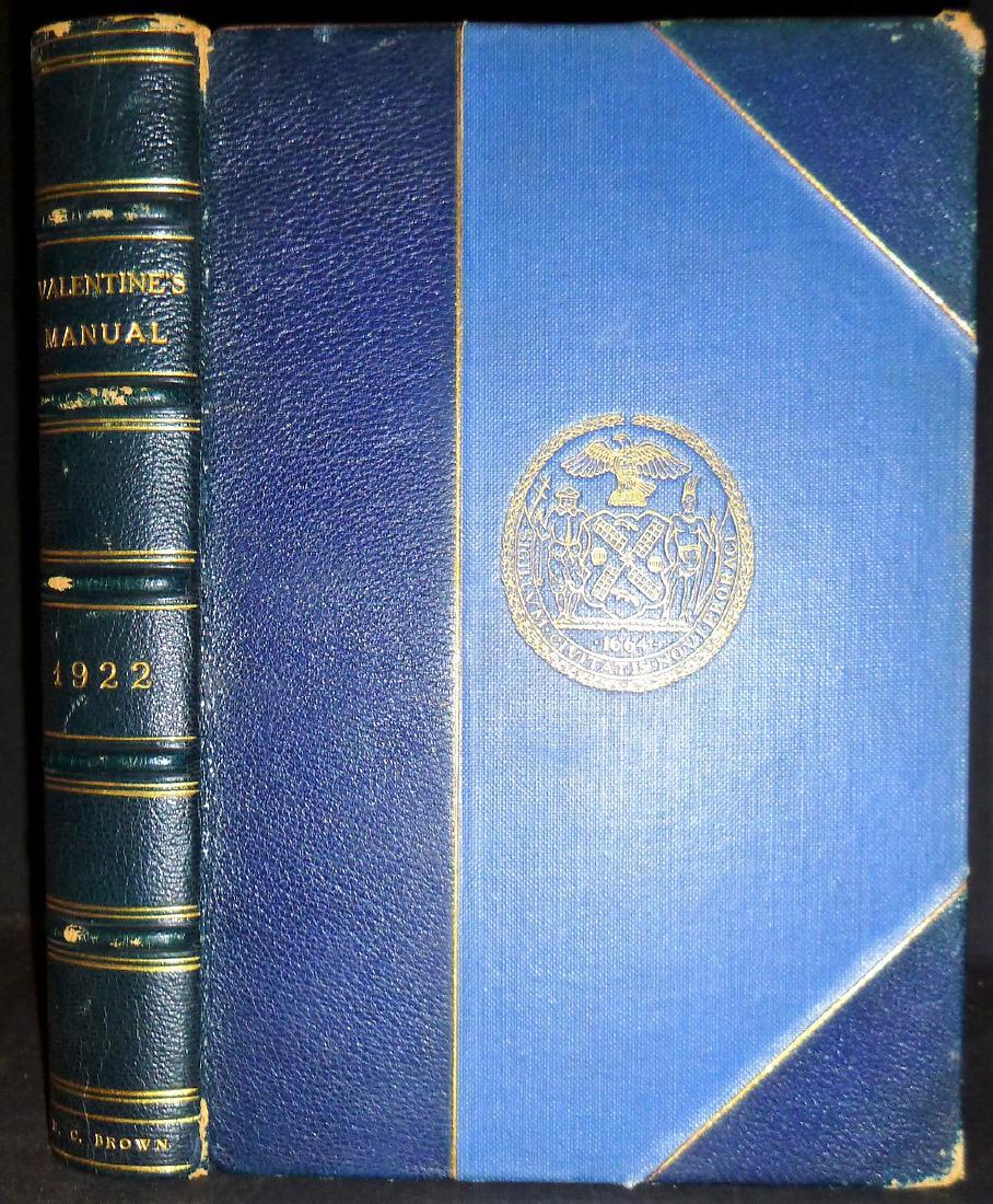 Valentine's Manual of Old New York: Valentine's Manual of Old New York, Henry Collins Brown, Editor 1922, Valentine's Manual Inc. NY DeLuxe Half-Learher 1st Edition New York nostalgia Shipping: Domestic: Flat-rate of $12.00 to anywhere 