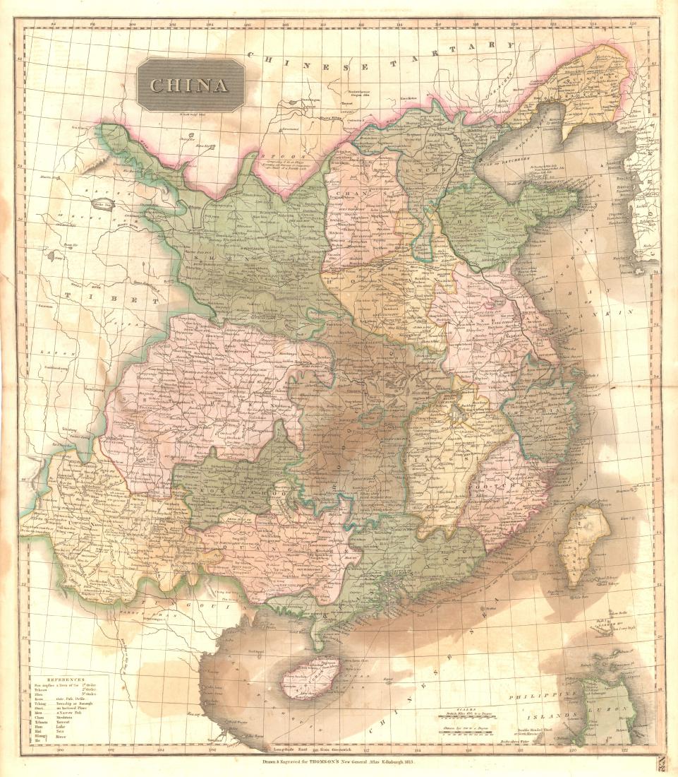Thomson: Antique Map of China, 1817: Map: China Publication Date: 1817 Cartographer: THOMSON, JOHN & CO. Publisher: JOHN THOMSON, JUNR. & CO. 1817 EDINBURGH Size: Double Folio – 22.50 H x 20.00 W Inches No.32 from Thomson's New General