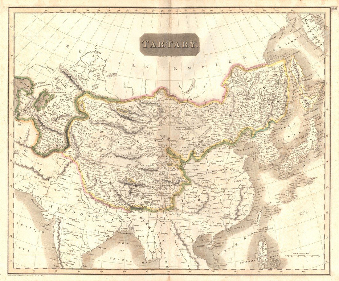 Thomson: Antique Map of Tartary, 1817: Map: Tartary. Publication Date: 1817 Cartographer: THOMSON, JOHN & CO. Publisher: JOHN THOMSON, JUNR. & CO. 1817 EDINBURGH Size: Double Folio – 19.25 H x 23.25 W Inches No.31 from Thomson's New Gene