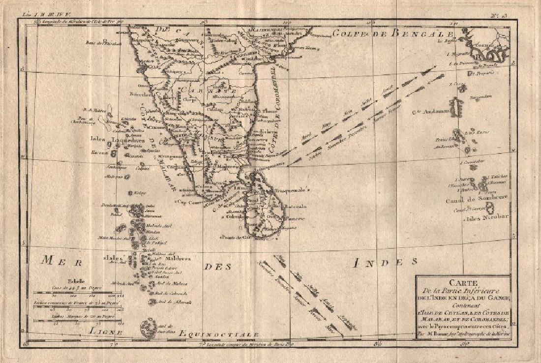 Bonne: Antique Map of Southern India, 1780 (1 of 2)