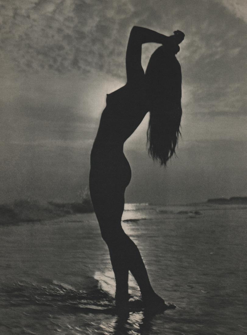 ANDRE DE DIENES - Nude in Silhouette: Artist: ANDRE DE DIENES Print Title: Nude in Silhouette Medium: Sheet-fed Gravure Printing Date: 1949 Printed: France Image size approx. 8.5 x 11 inches Andre De Dienes was a Hungarian photographer, n