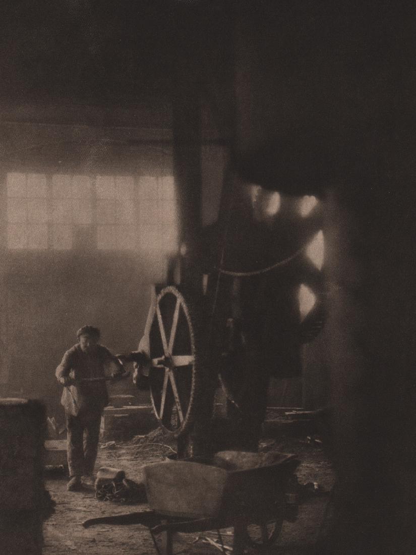 E.O. HOPPE - Man on the Winch: Artist: E.O. HOPPE Print Title: Man on the Winch Medium: Sheet-fed Gravure Printing Date: 1930 Printed in Germany Image Size: 6 X 7.75 inches Emil Otto Hoppe (1878-1972) was a German-born portrait, tr