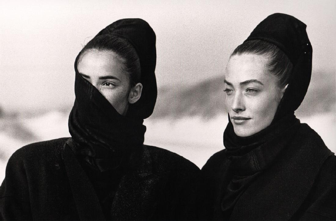 PETER LINDBERGH - 2 Women: Artist: PETER LINDBERGH Print Title: 2 Women Medium: duo-tone photoengraving Printing Date: 1999 Printed: Germany Image Size: 14.75 X 10 inches Peter Lindbergh (b. 1944) is a German photographer and f