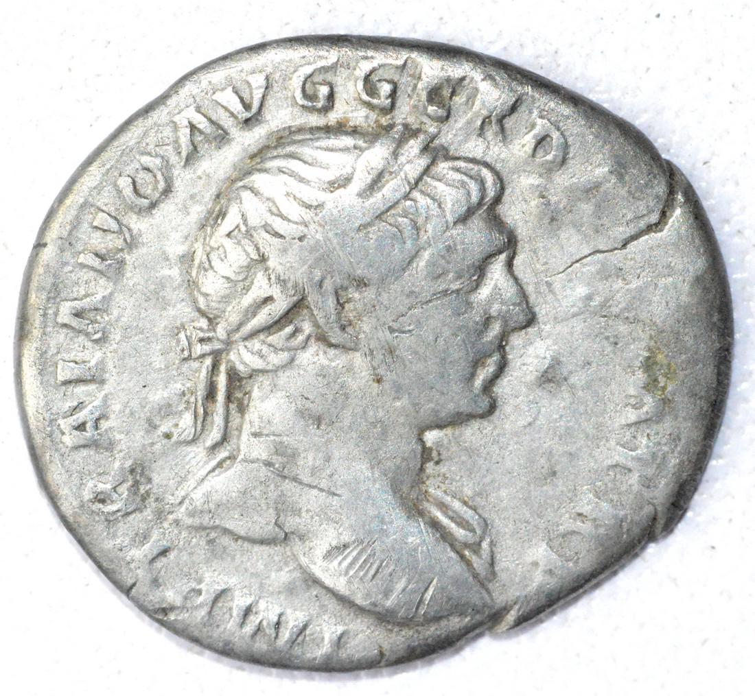 Ancient Roman Denarius Coin - Trajan: Date: 2nd C AD Material: Silver Provenance: Obtained from an old British collection, acquired from B.C.F. (Birmingham). Dimensions: 19mm; 3.1grams Ancient Roman Denarius Coin - Trajan AR rv. Armenia. 