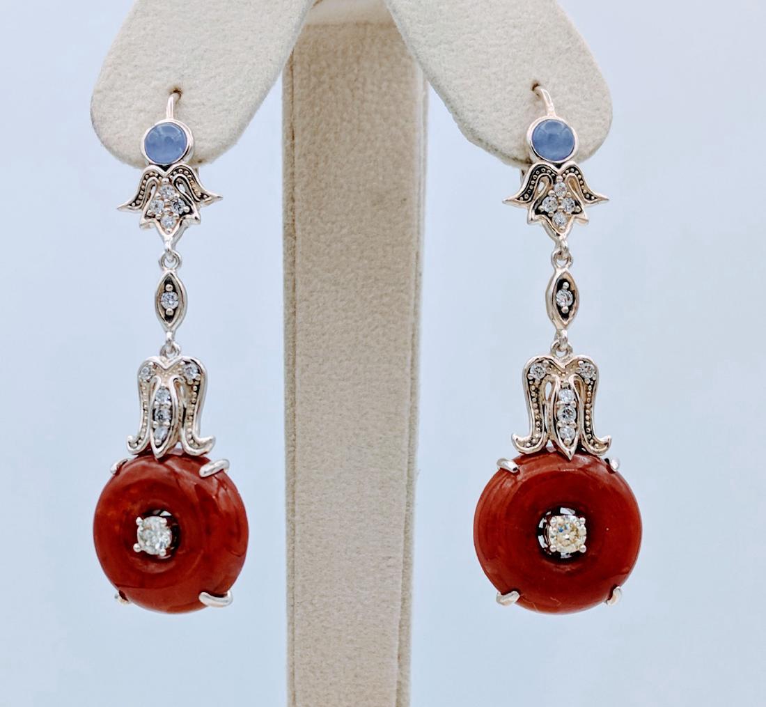 Sterling Silver Jasper Jade CZ Imperial Design Earrings (1 of 4)