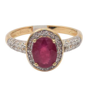 Sterling Silver 1.79ct Ruby 0.60ctw White Topaz Ring: One electronically tested 925 silver ladies cast ruby and white topaz ring. The featured ruby is set within a white topaz bezel supported by white topaz set shoulders, completed by a two millimeter