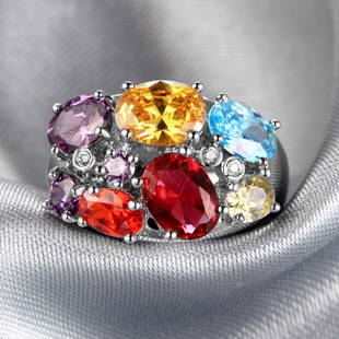 14K White Gold Multi-Color Topaz Ring, 8.75ctw: Item: 14K White Gold Ring Natural 8.75CT Multi-Color TopazMetal: White Gold / Metal Purity: 14kMain Stone: TopazTotal Carat Weight (TCW): 8.75ctRing Size: 7 Main Stone Creation: Natural, Main Stone