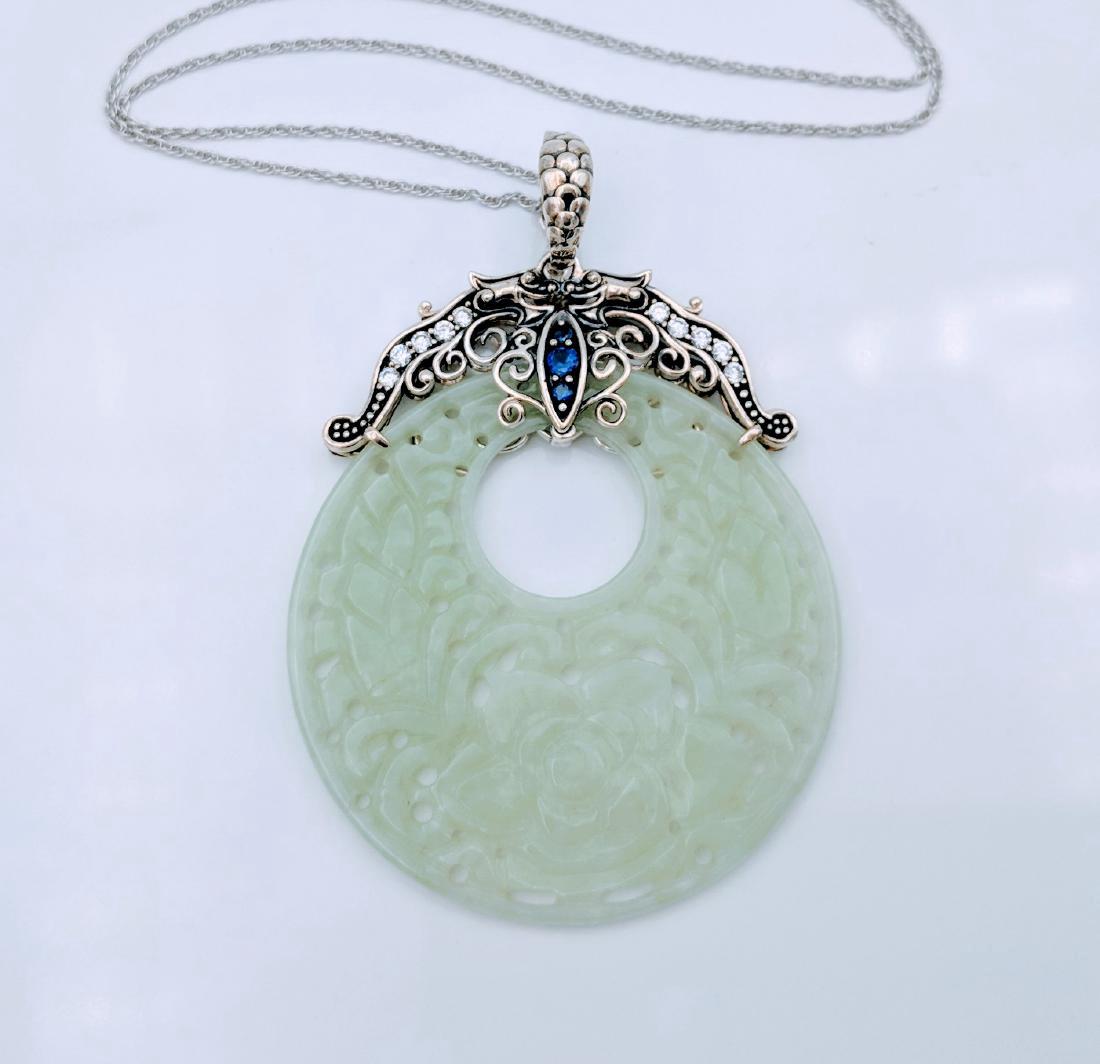 Sterling Silver Jade Sapphire CZ Pendant Necklace (1 of 8)