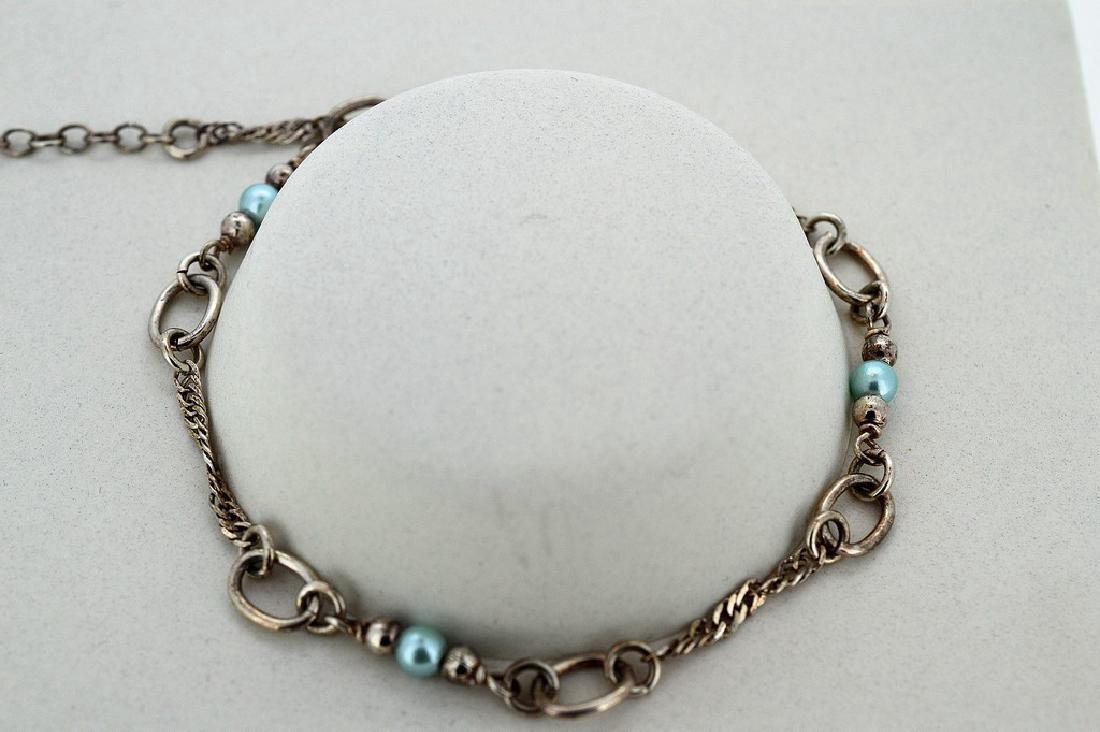 Ladies Sterling Silver Blue Pearl Rope Chain Bracelet (1 of 2)