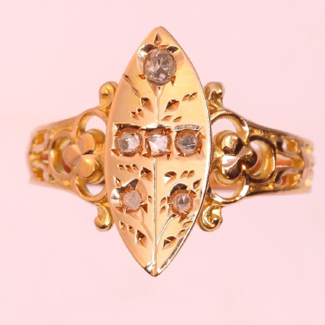 Antique Victorian 18K Rose Gold Diamond Ring, c1880 (1 of 5)