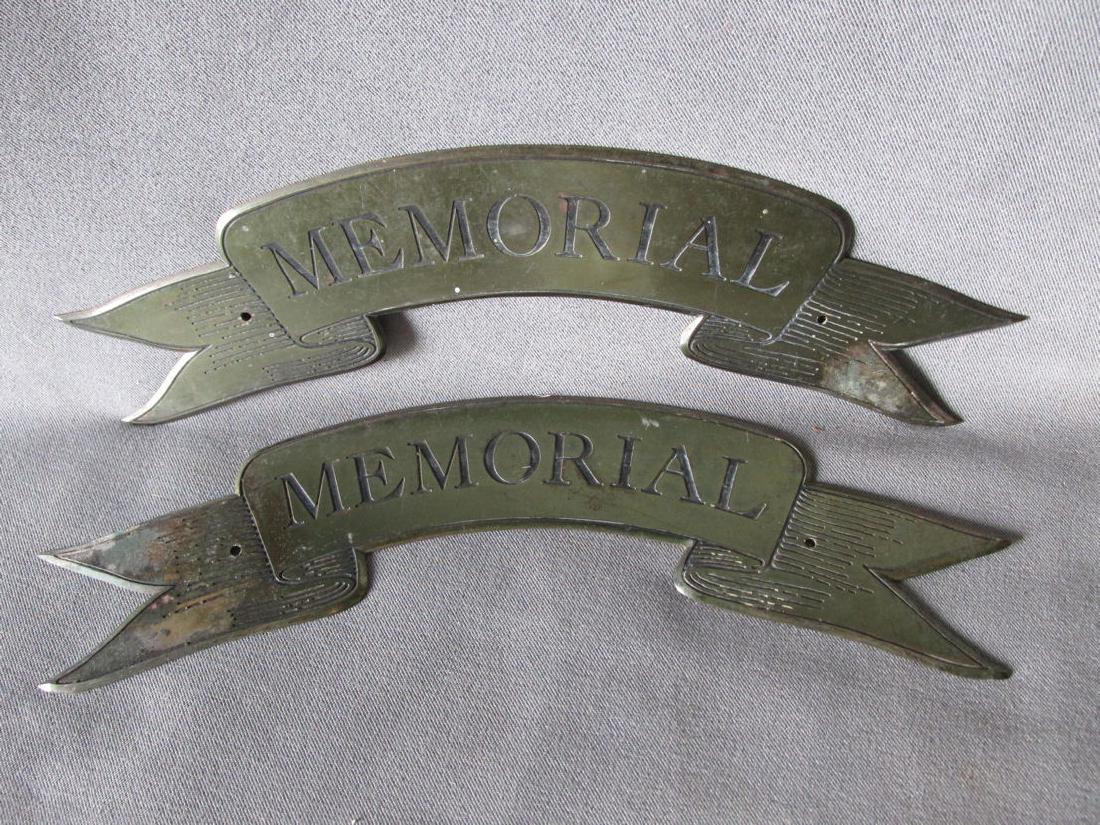 19th C Antique Bronze Memorial Plaques Engraved Ribbons (1 of 2)