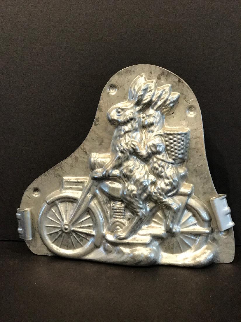 Motor-cycle Riding Rabbits Chocolate Mold, Early 20th c (1 of 2)