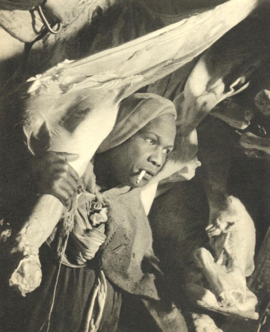 BRASSAI - The Meat Carrier: Artist: BRASSAI Print Title: The Meat Carrier Medium: Sheet-fed Gravure Printing Date: 1940 Printed: Great Britain Image size approx. 7 X 8.25 inches Brassai was a Hungarian–French photographer, scu