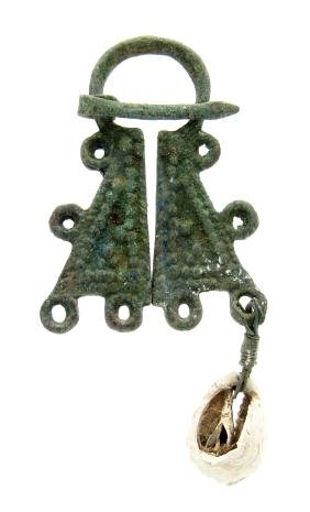 Medieval Viking penannular brooch with shell tassel (1 of 3)