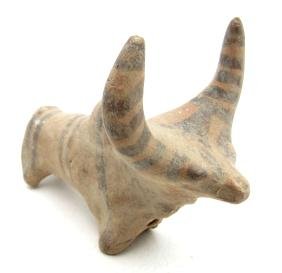 Ancient Indus Painted Valley bull: Date: Circa 3300 - 2000 BC Material: terracotta Provenance: Obtained from an old British collection, purchased from a gentleman in Kent Dimensions: 104mm; 115 grams Rare Ancient Indus painted Valley b