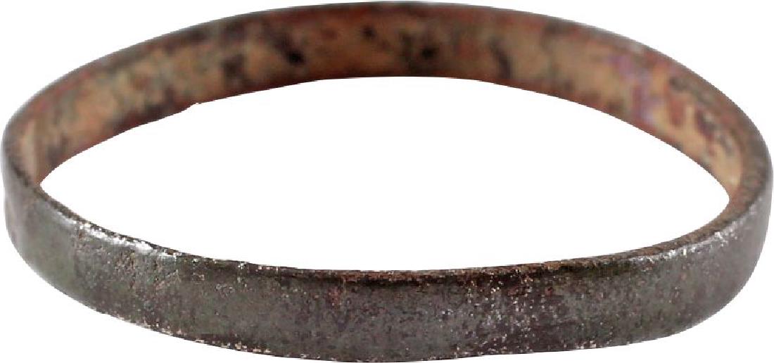 VIKING MAN’S WEDDING RING 850-1050 AD: Bronze. Size 10 3/4. Narrow band as many preferred to maximize purchase of the sword or shovel. Particularly good glossy patina. Item ships one business day after payment. No Reserve: This lot starts 