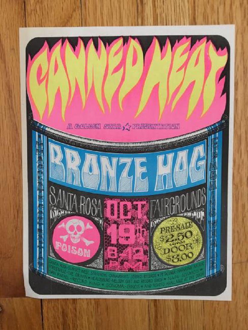 CANNED HEAT - BRONZE HOG - Santa Rosa Fairgrounds: CANNED HEAT - BRONZE HOG - Santa Rosa Fairgrounds. Golden Star Presents Canned Heat in Santa Rosa Handbill Handbill Canned Heat , Bronze Hog , Immaculate Contraption , Euphonius Whale. Artist: Jim Hou