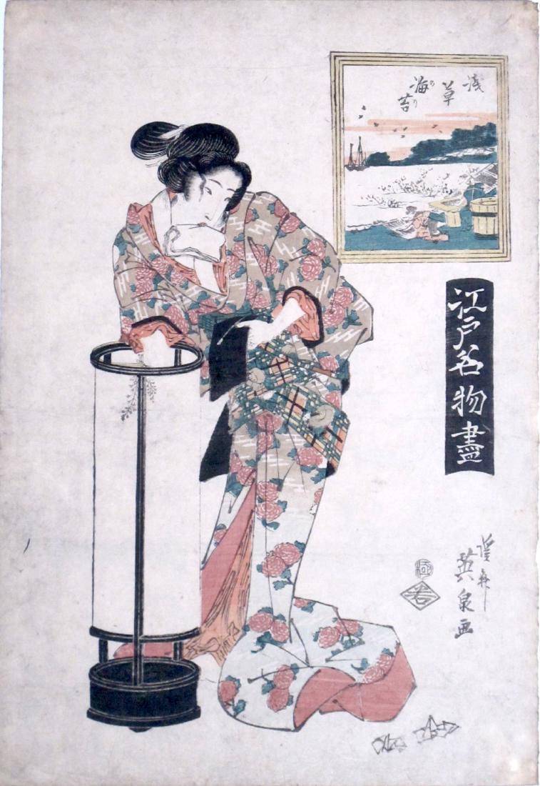 Keisai Eisen Woodblock Courtesan Lighting a Lamp (1 of 1)