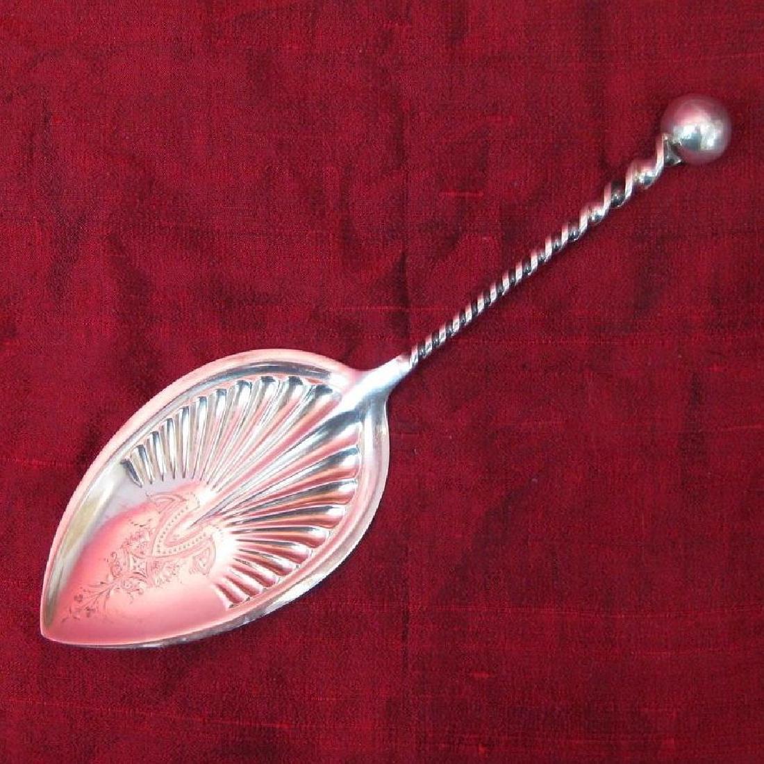Rare George Sharp Sterling Silver Pie Server, c1865: This is a gorgeous sterling silver pie server, made by George Sharp. It features beautiful brite-cut work on the blade. The twisted handle ends in a perfectly round orb a signature feature of George S