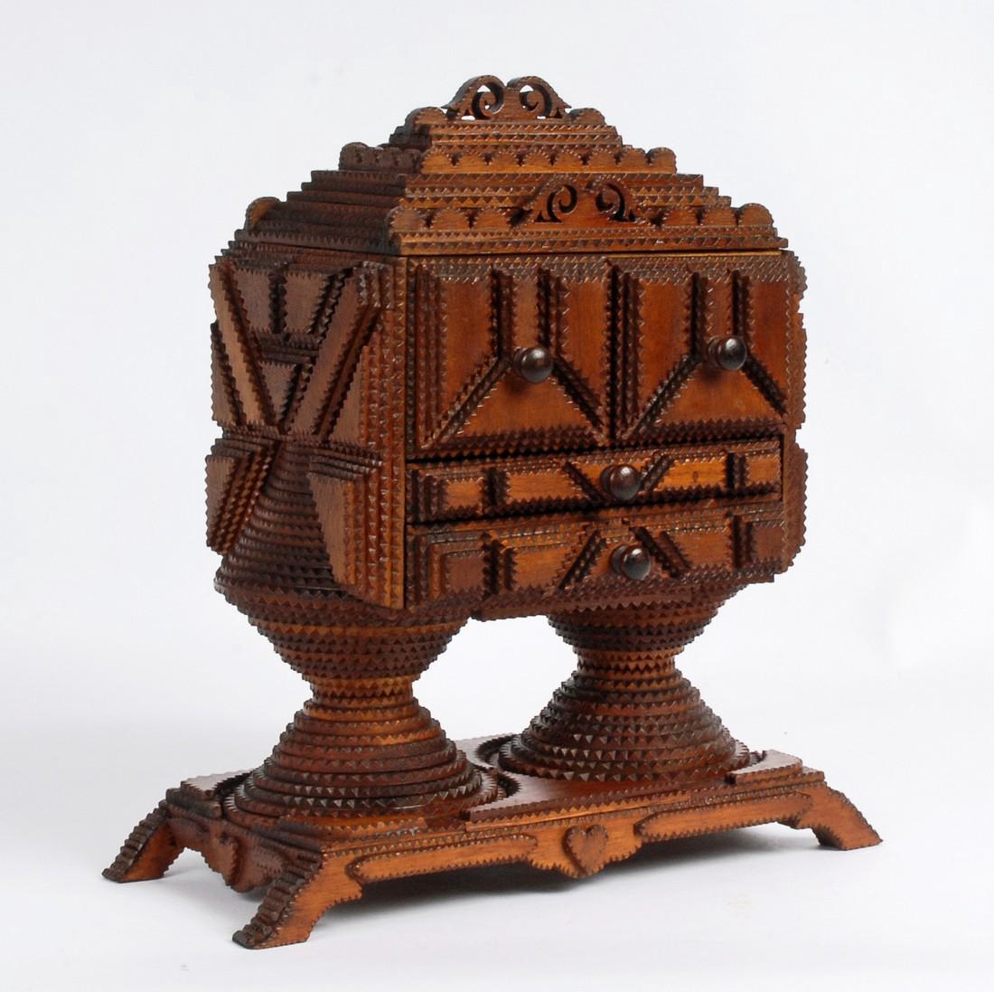 Tramp Art Conical Base Pedestal Box 1880s (1 of 10)