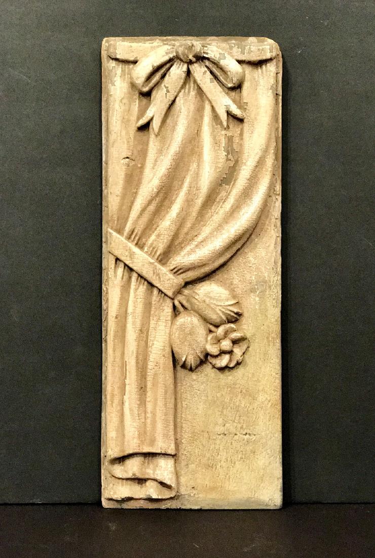 Carved wood drapery panel, 19th c (1 of 4)