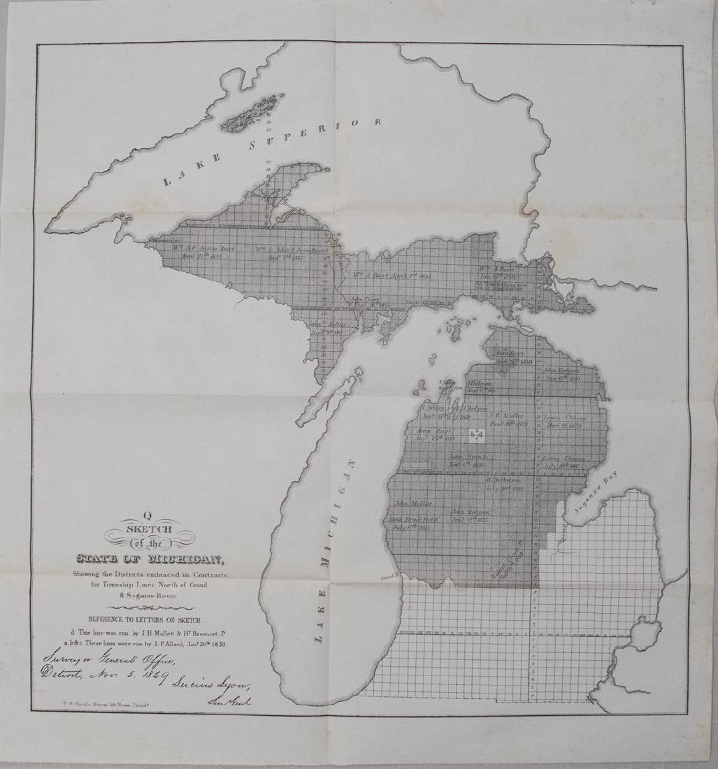 1849 Government Survey Map of Michigan -- Q Sketch of: Title/Content of Map: 1849 Government Survey Map of Michigan -- Q Sketch of the State of Michigan… Date Printed: 1849, Philadelphia Cartographer: US State Surveys Size: 13.9 x 13.5 in. This is a det