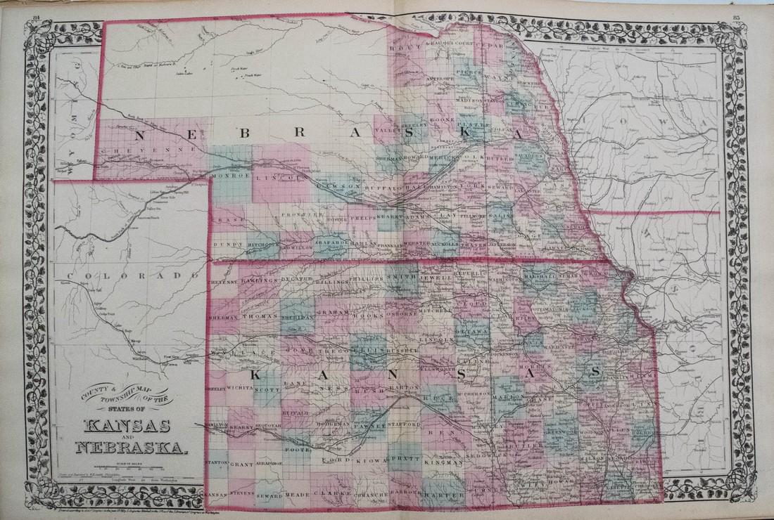 1878 Mitchell Map of Kansas and Nebraska -- County & (1 of 1)