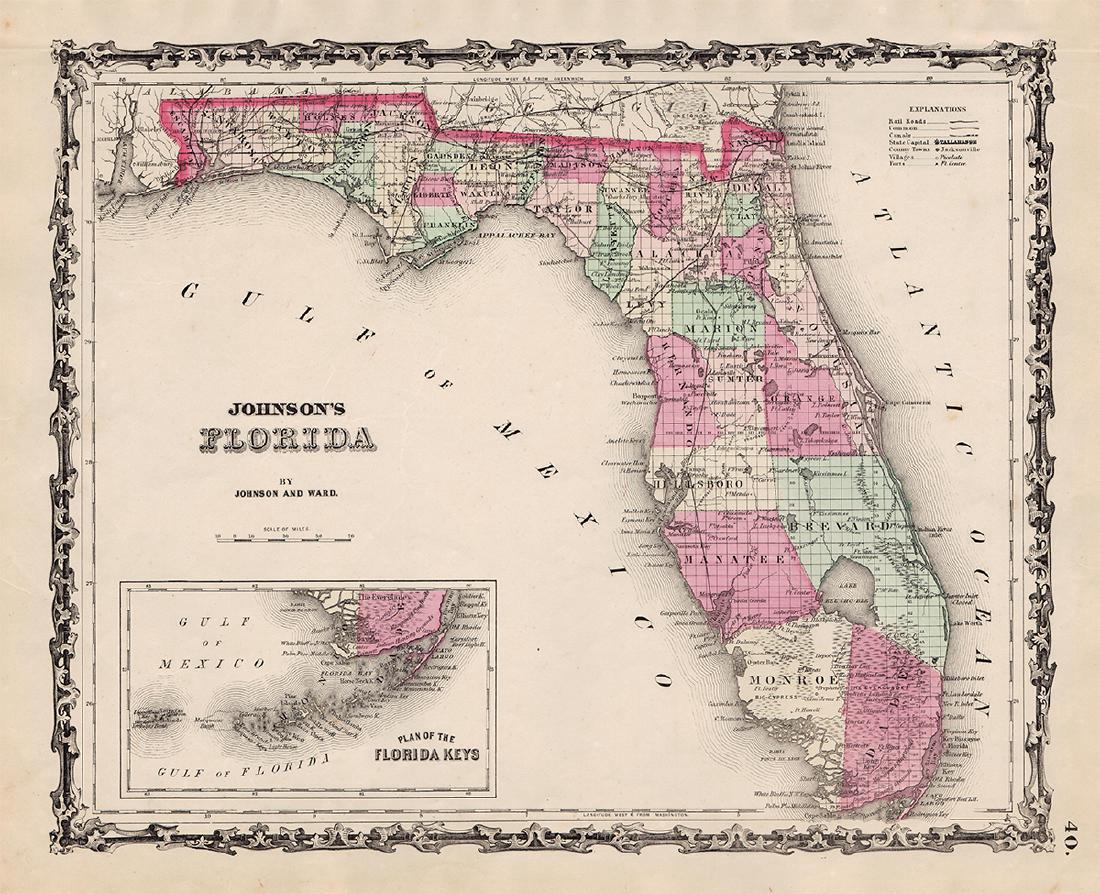 Johnson’s 1862 map of Florida with wide margins (1 of 4)