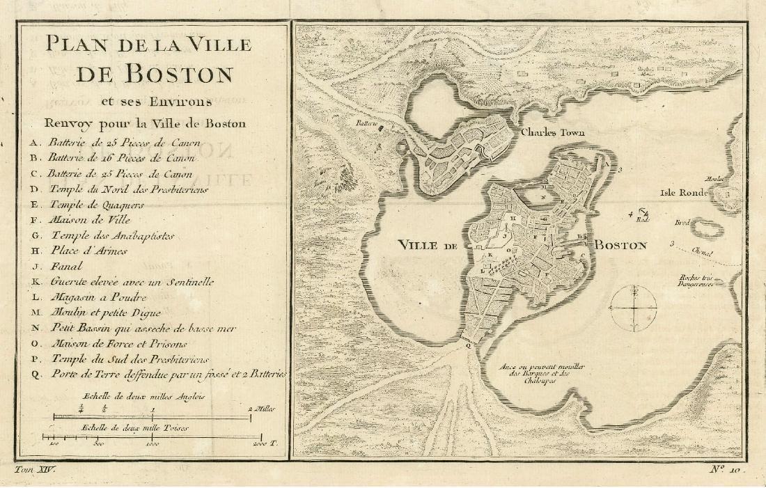 Antique French Map and Plan of Boston, Massachusetts (1 of 1)