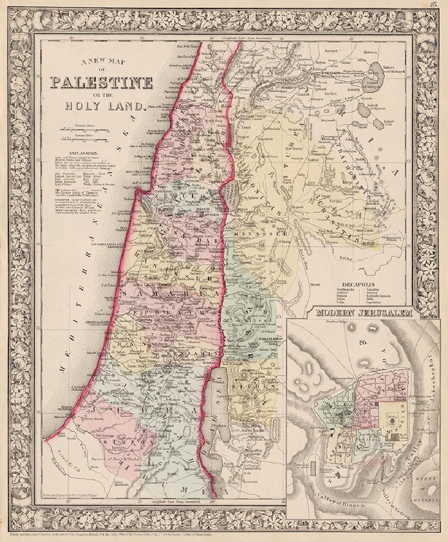 1864 hand-colored map of Palestine by S. Augustus (1 of 5)