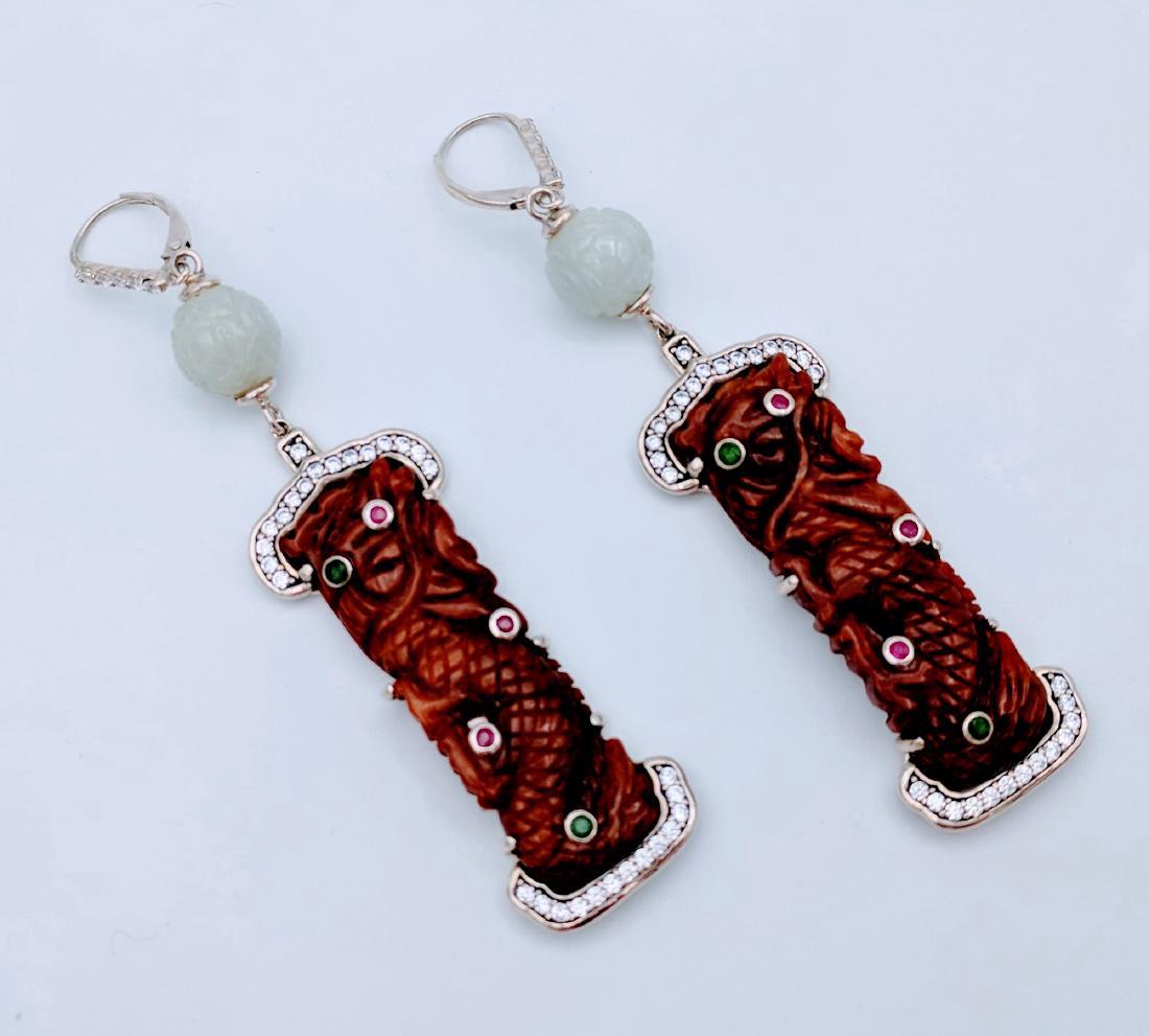 Sterling Silver Dangling Dragon Designed Earrings with (1 of 4)