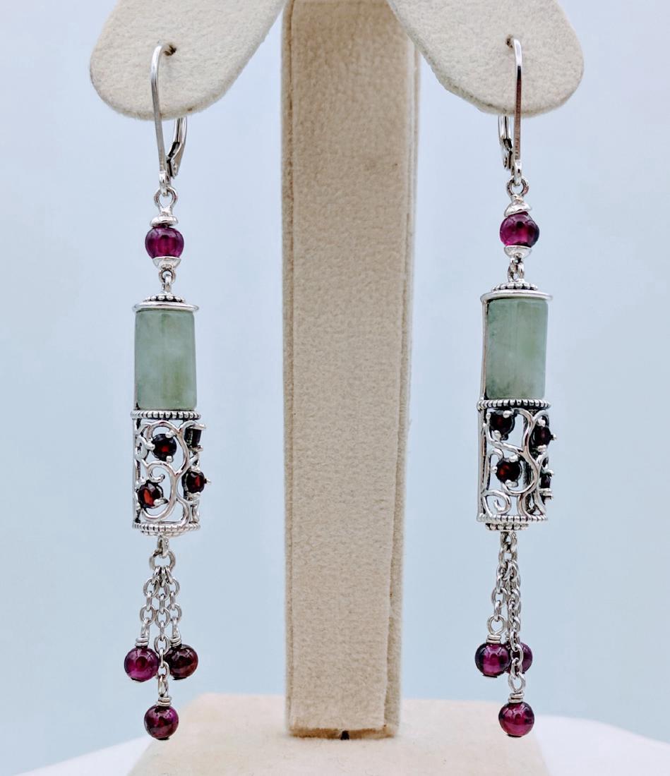 Sterling Silver Imperial Designed Earrings with Jade, (1 of 3)