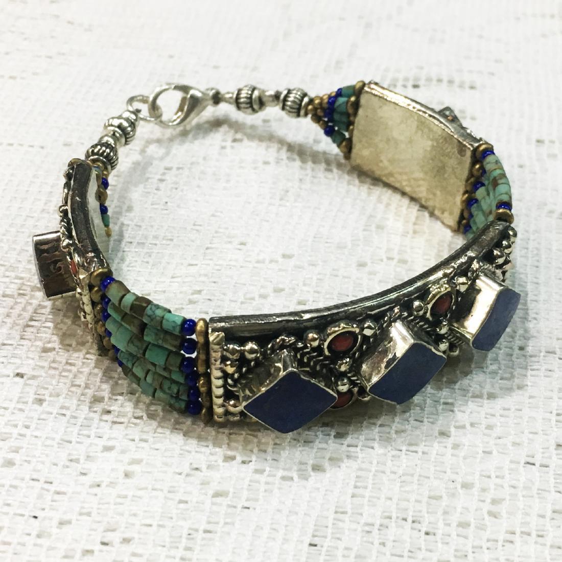 Nepali Tibetan Turquoise & Lapis Gemstone Bracelet (1 of 2)
