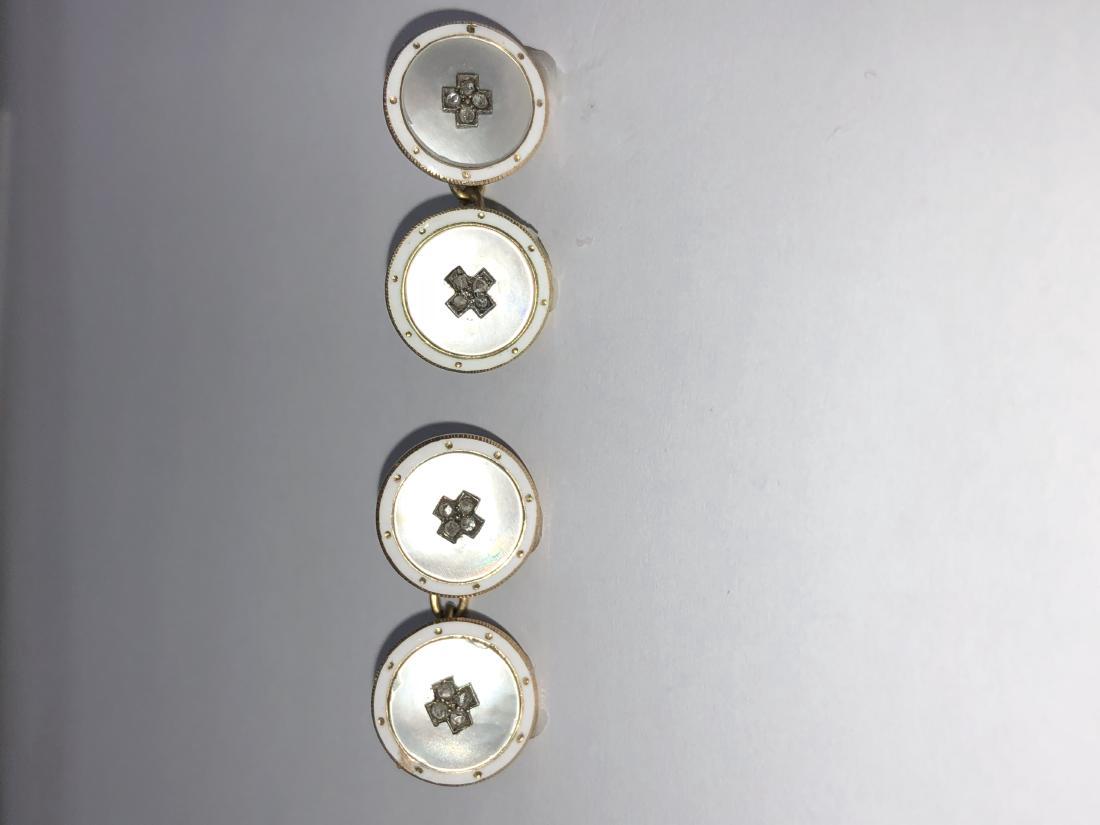 Art Deco 15K Gold Mother of Pearl Diamond Cufflinks (1 of 5)