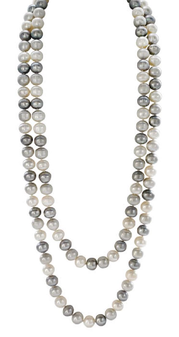 Long White and Grey Freshwater Pearl Necklace (1 of 2)