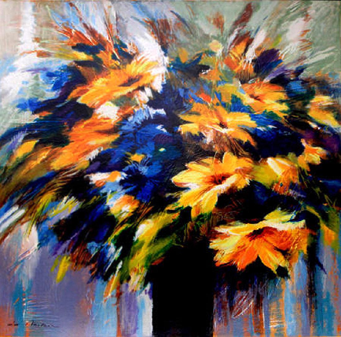 Vase of Blue and Gold Flowers by Milkin (1 of 1)