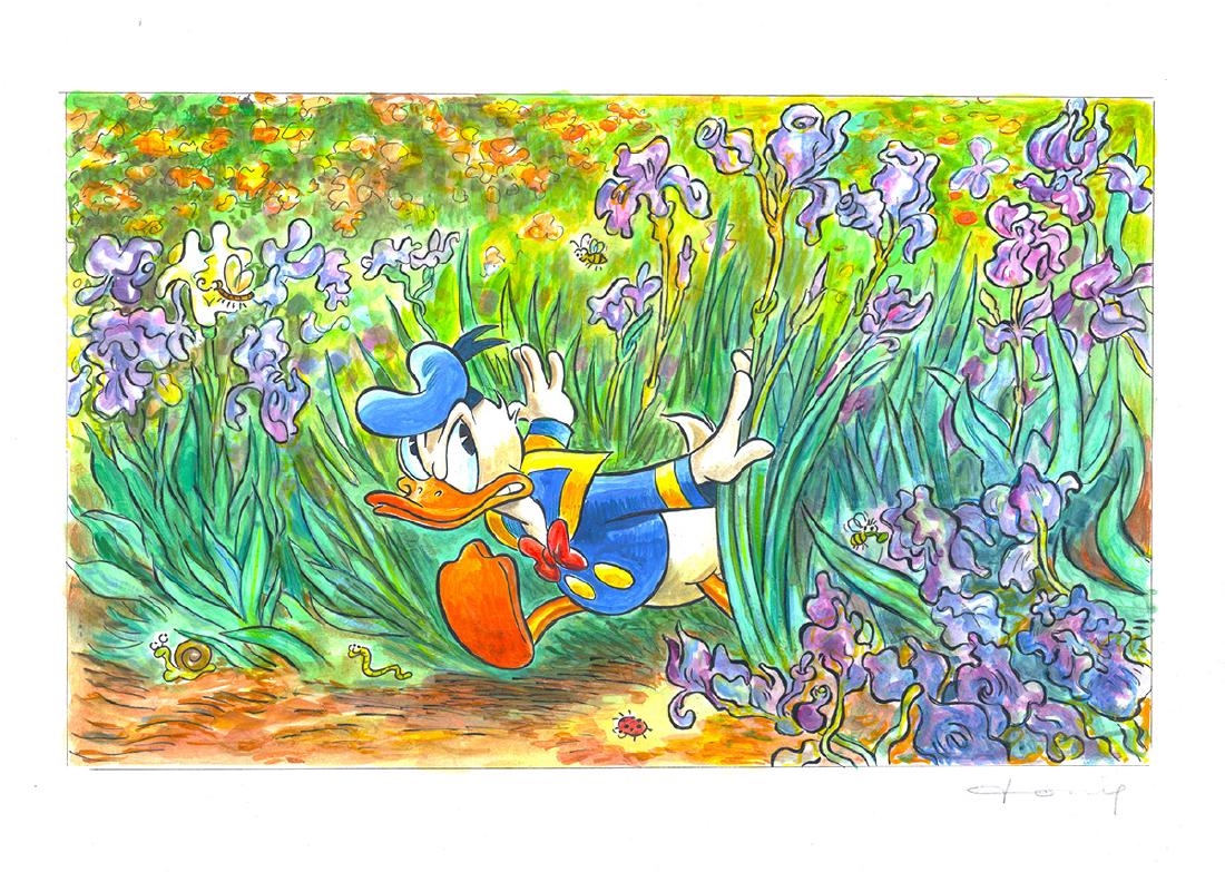Original Painting Donald Duck: Van Gogh's Irises (1 of 5)