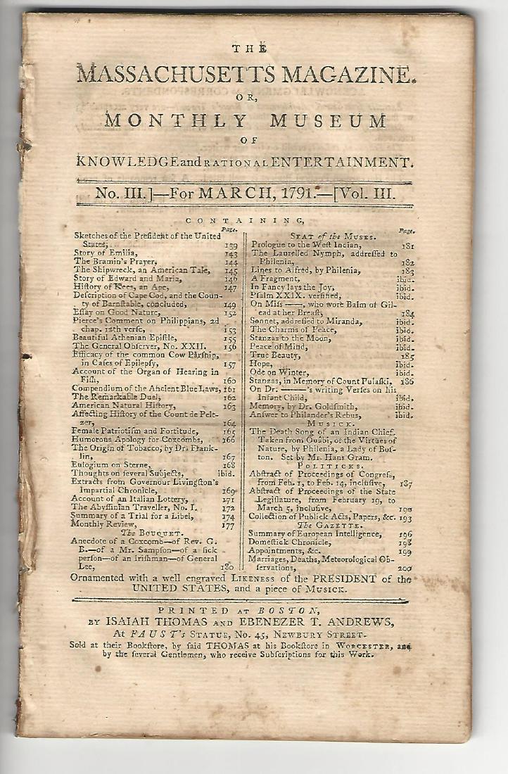 1791 Massachusetts Magazine Bank US George Washington (1 of 2)