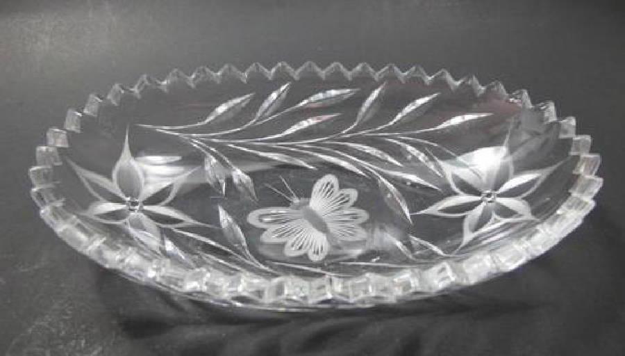 Abp Canastota Oval Dish Ideal Butterfly Cut Glass Tray