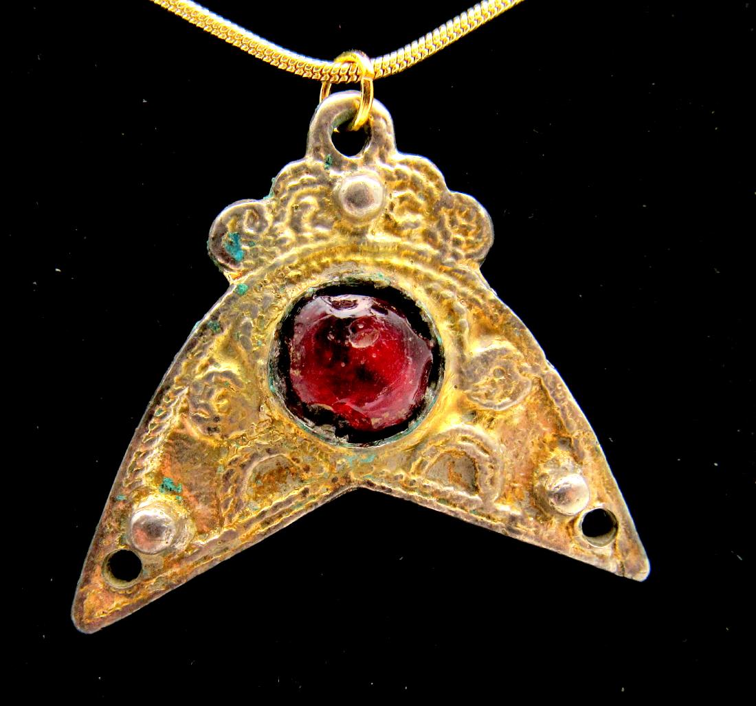 Viking Gold Gilded Lunar Amulet with Red Stone (1 of 4)