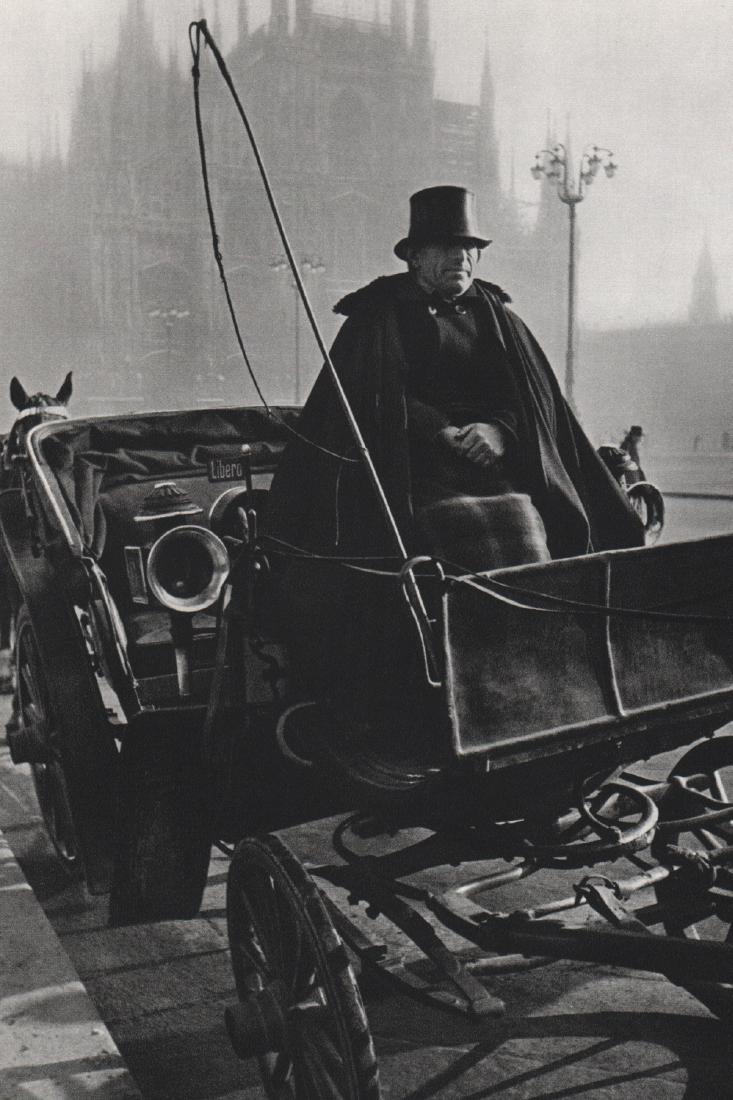 ALFRED EISENSTAEDT - Horse Drawn Carriage: Artist: ALFRED EISENSTAEDT Print Title: Horse Drawn Carriage, Milan 1933 Medium: Sheet-fed Gravure Printing Date: 1966 Printed: Switzerland Image Size: 6 x 9 inches Alfred Eisenstaedt (1898-1995)was a