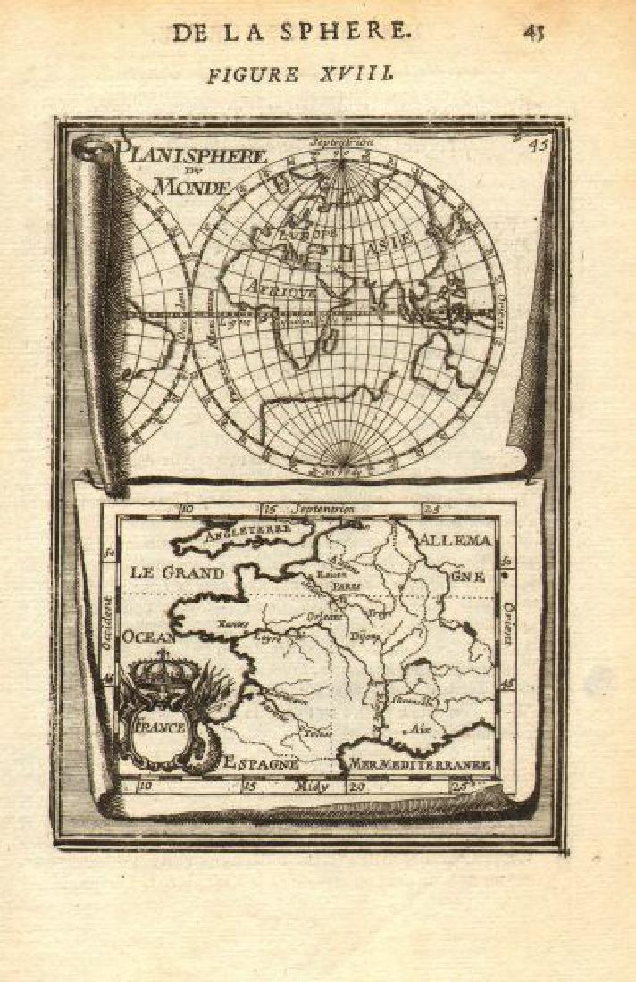 Mallet: Antique Map of the World/France, 1683 (1 of 2)