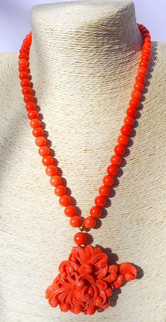 Vintage Japanese Coral Necklace with Pendant (1 of 10)