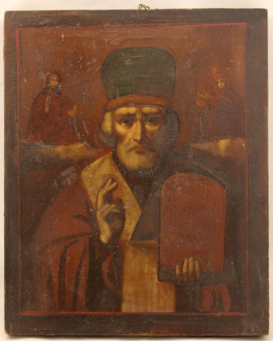 Saint Nicholas Antique Russian Icon, 19th C (1 of 2)