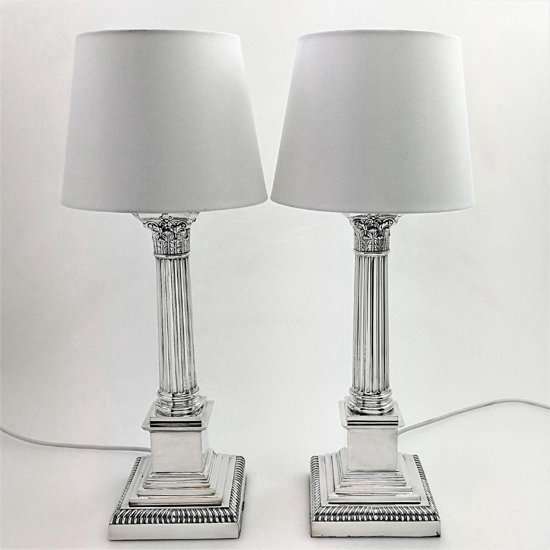 Pair Antique English Sterling Silver Lamp Bases 1912 (1 of 8)