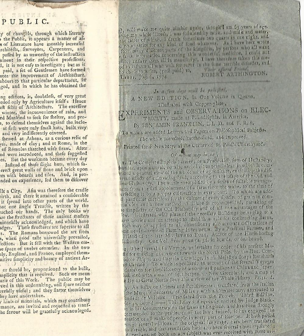 1774 Magazine w/ Advertisement Benjamin Franklin Book (1 of 5)